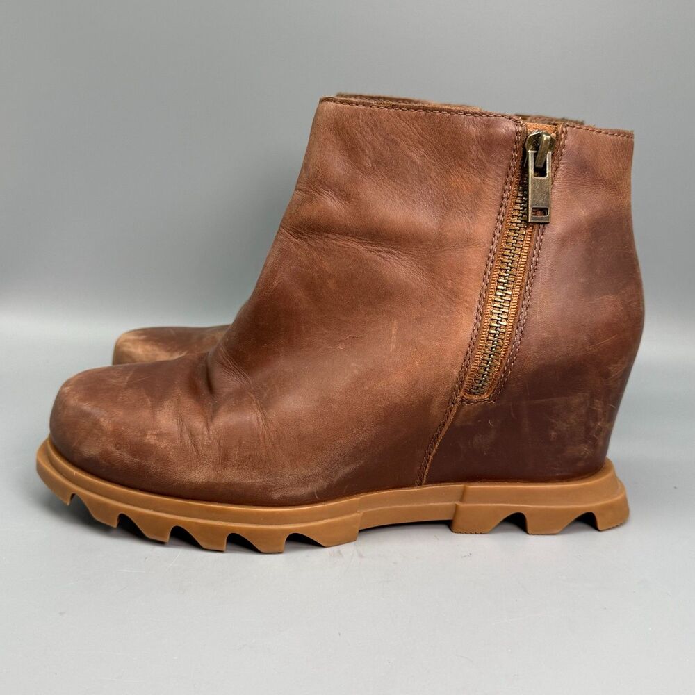 Sorel Joan Arctic Wedge III Chelsea Boots Women's 9 Brown Leather Round Toe Shoe - Picture 5 of 10